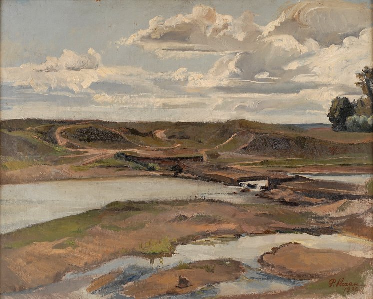 Dam on river Shelon 1936 oil on canvas 60x70